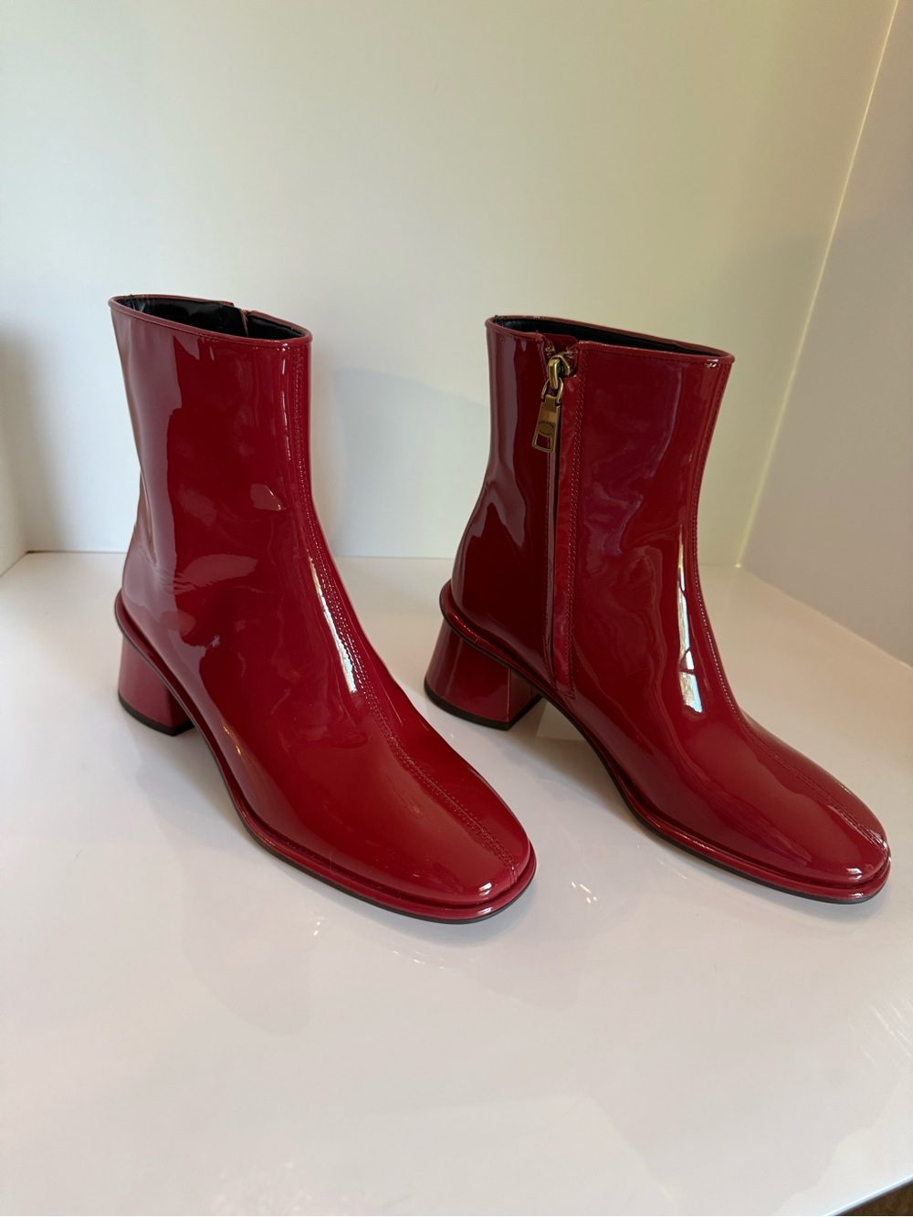 Coach Red Patent Leather Block Heel Boots - Picture 6 of 12